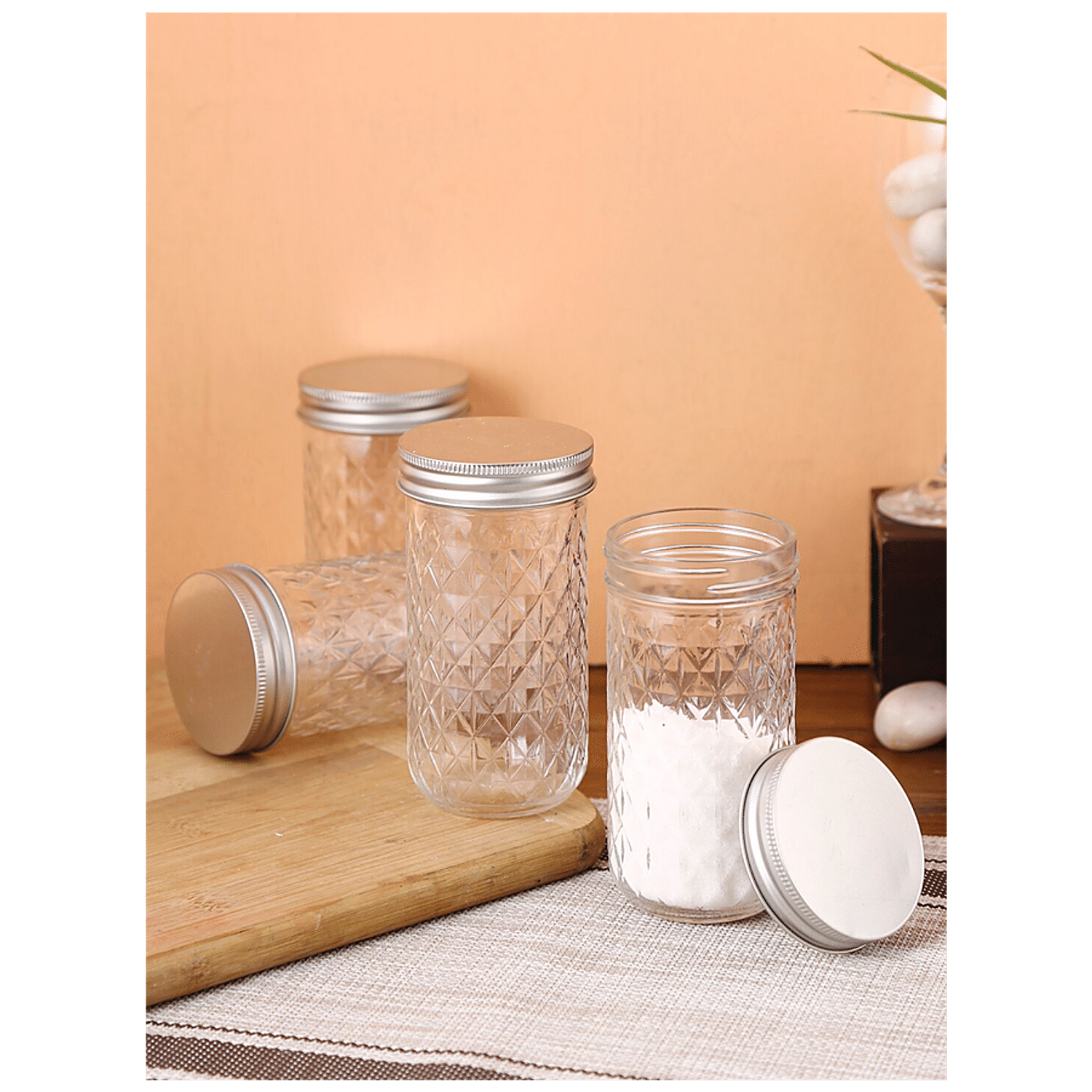 CROCKERI Glass Jars With Cork Lid (Pack Of 3), Unique Mason Jar, Storage  Jars For Kitchen, Daily Use, Crystal Clear Glass Jar.