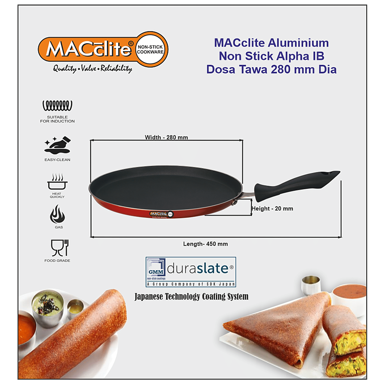 Non-Stick Dosa Tawa Induction Base 28cm, MACclite