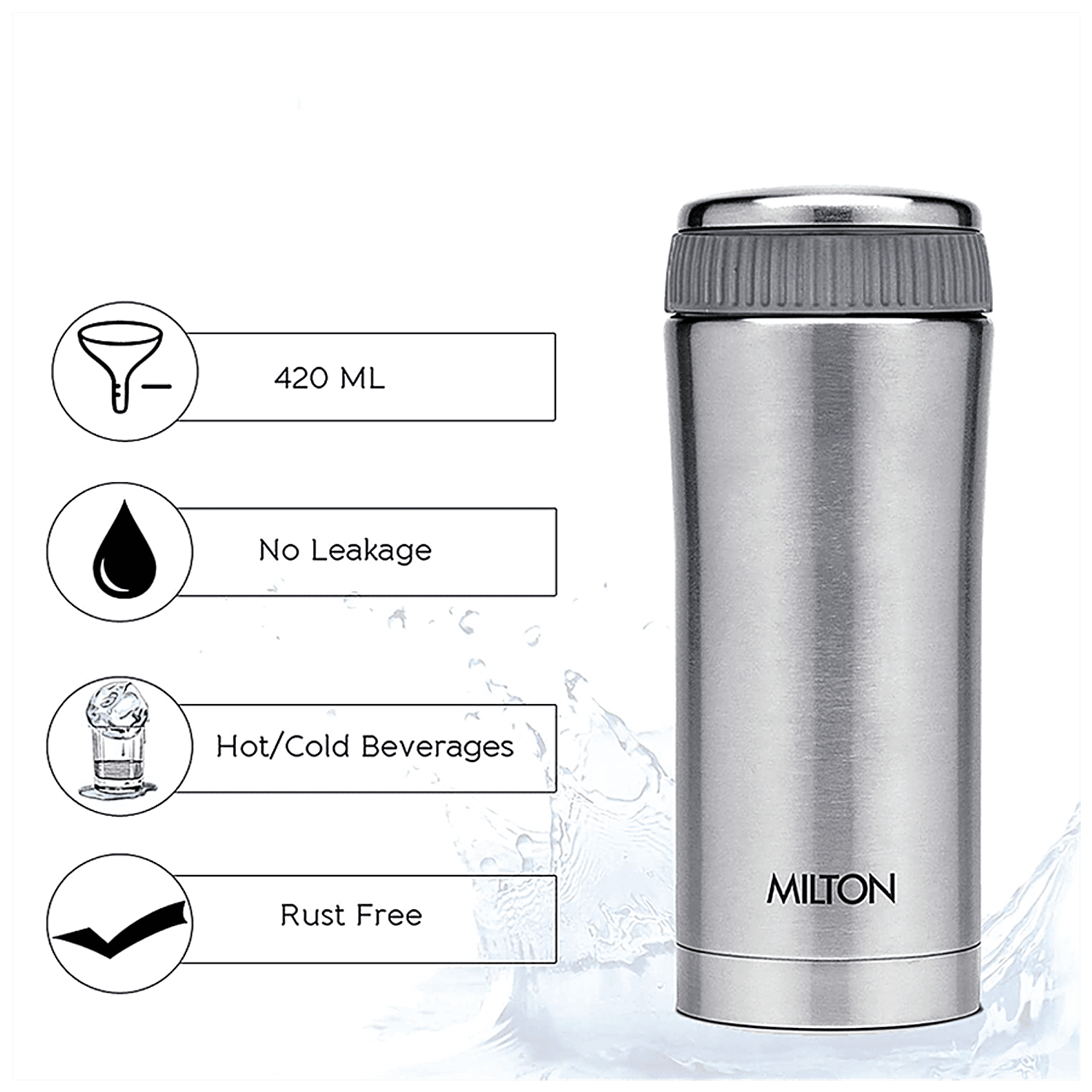 Milton Thermosteel Optima 420 Stainless Steel Flask, 420ml, Steel