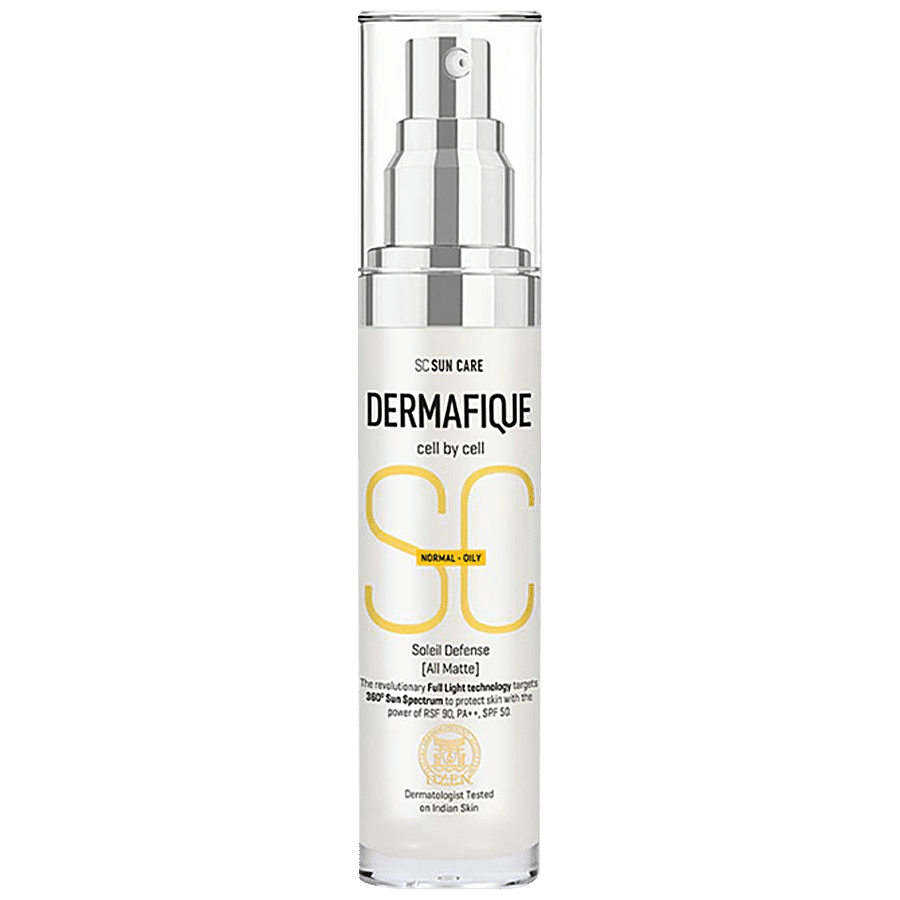 Buy Dermafique Soleil Defense - All Matte Sunscreen, SPF 50, For Normal To  Oily Skin, Dermatologist Tested, Non-sticky Cream Online at Best Price of  Rs 979 - bigbasket