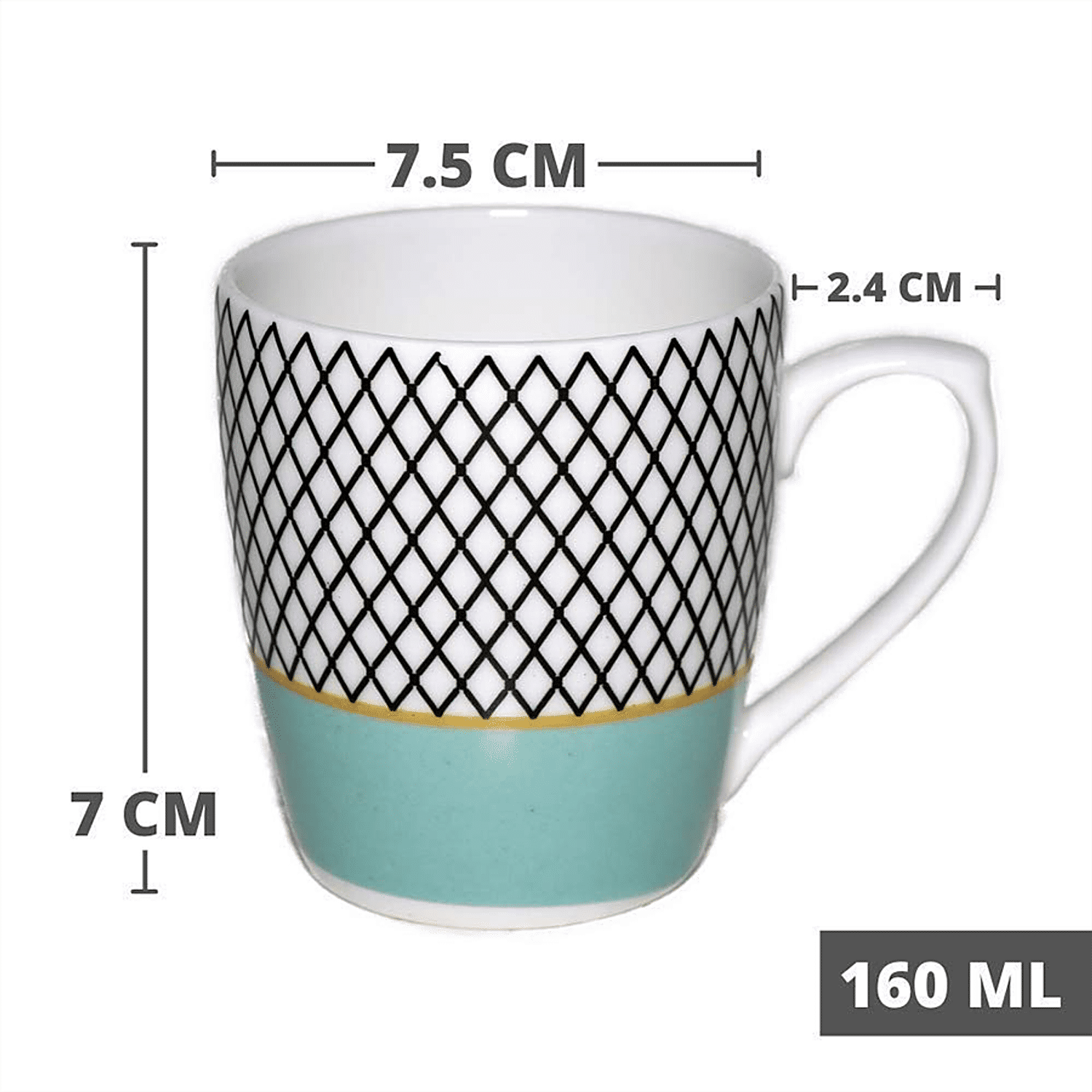 Indian Ceramic Multicolor Tea Cup - 6 Pcs- 160 ML