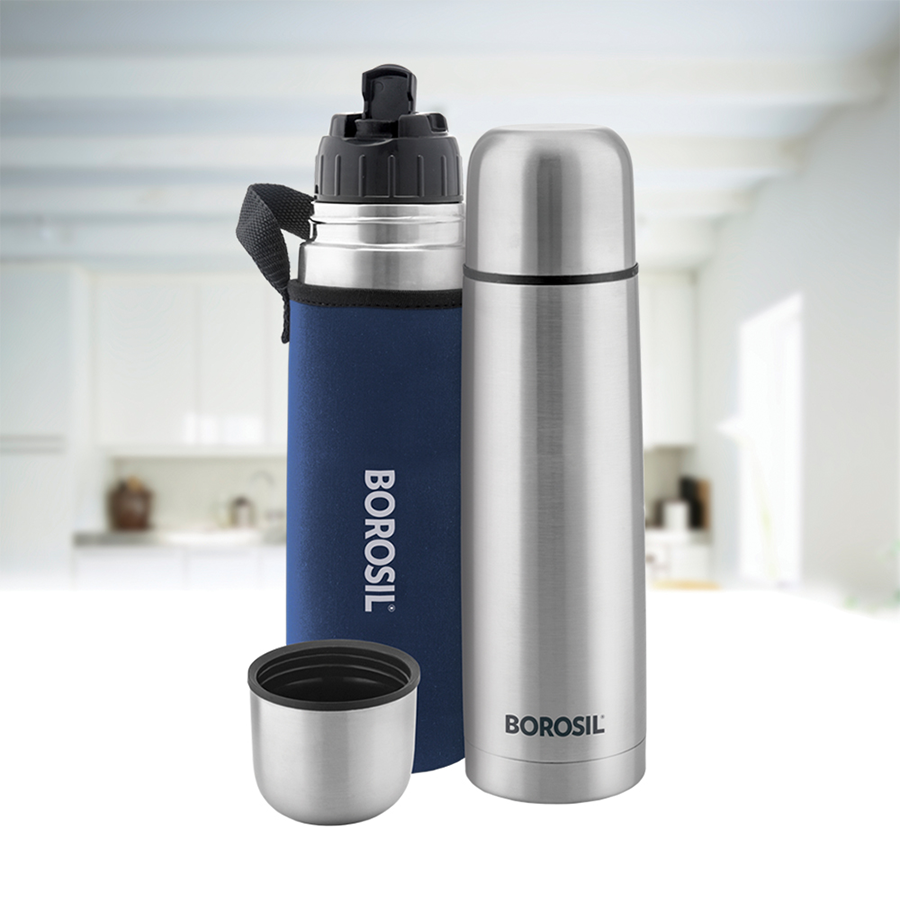 Borosil Hot & Cold Thermosteel Flask - Rustproof, Blue, 500 ml