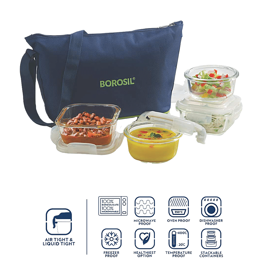 320ml Borosil 2 Square Microwavable Glass Lunch Box