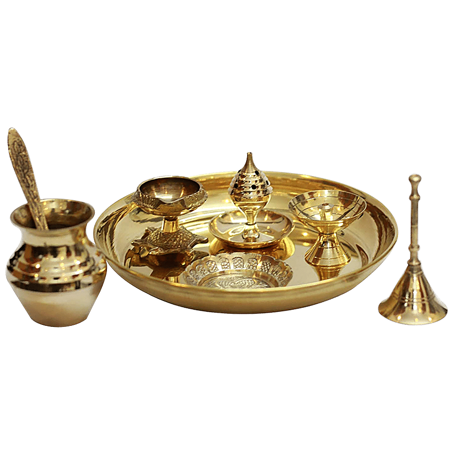Brass Pooja Thali Set – Light Weight Low Budget Option – 9 inch