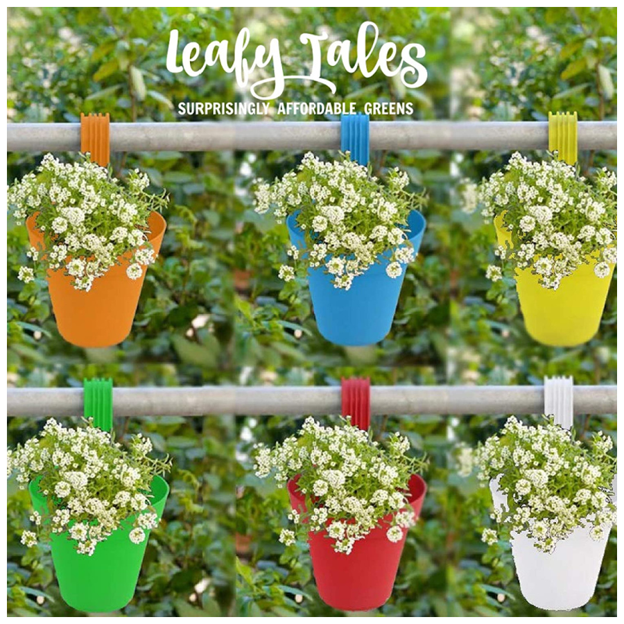 Leafy Tales Plastic Hook Hanging Pots - Strong, Durable, For Gardening,  Multicolour, 28x12x22 Cm, 5 pcs