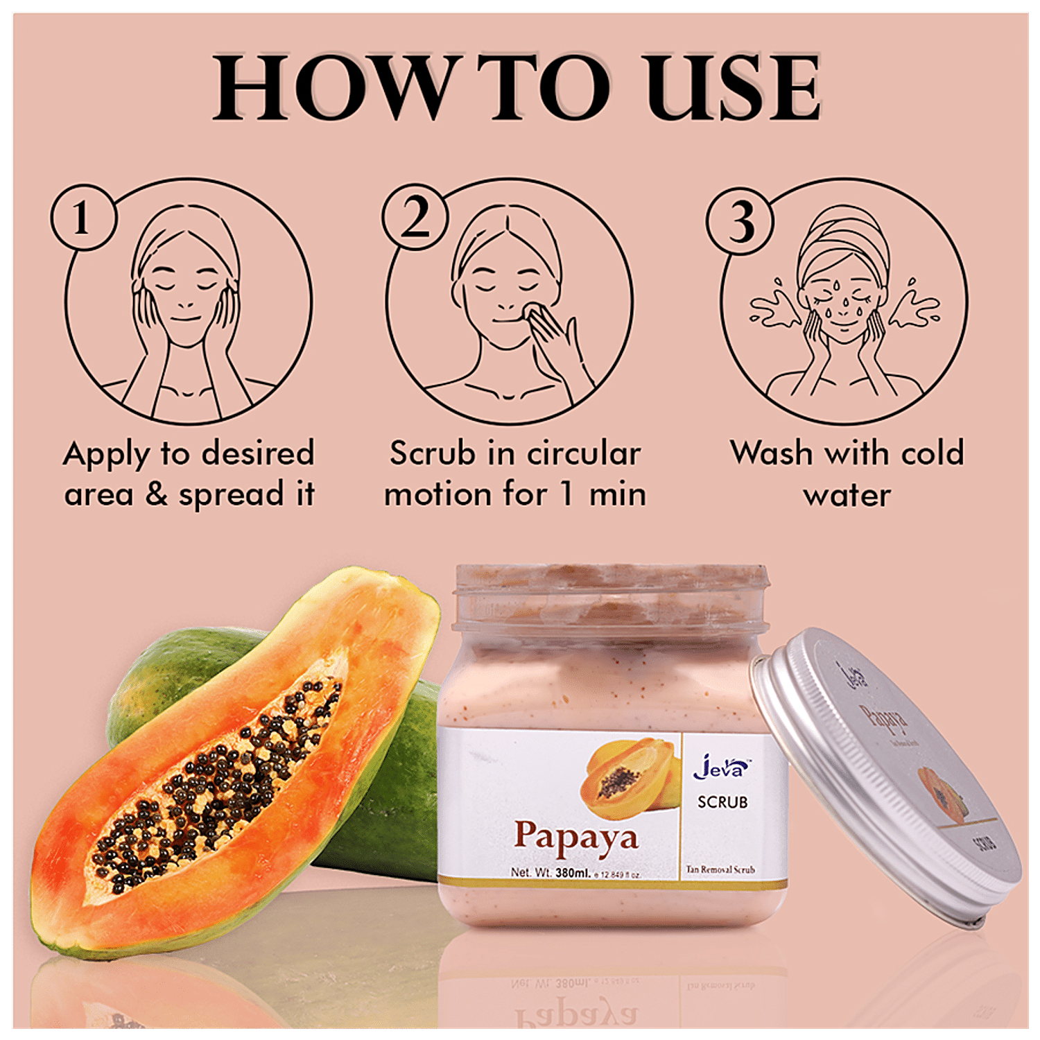 Jeva Papaya Tan Removal Scrub For Skin Whitening 380 ml