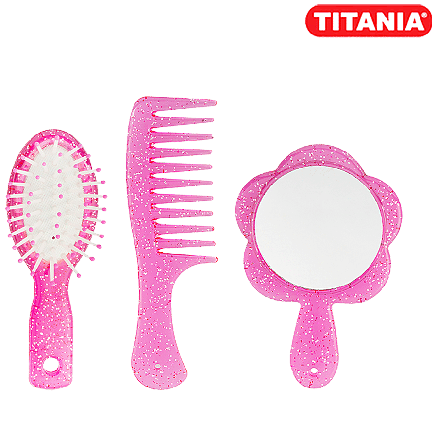 Buy Titania Baby Hair Brush & Comb Set - With Soft Bristles, Assorted  Colours, DP100129 Online at Best Price of Rs 449.5 - bigbasket