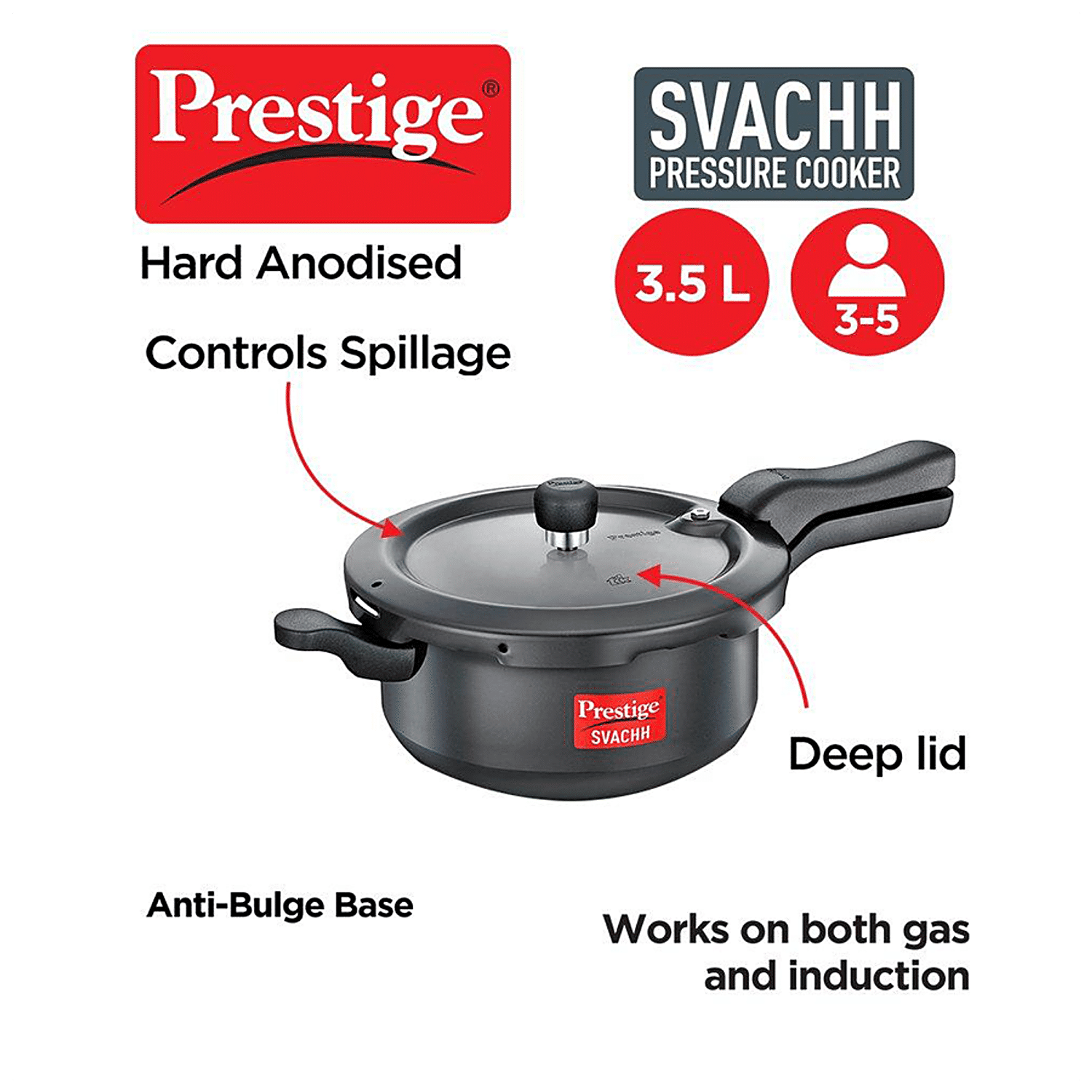 Buy Prestige Svachh Flip-On Mini Hard Anodised Spillage Control Pressure  Cooker - With Glass Lid, Black Online at Best Price of Rs 3959 - bigbasket