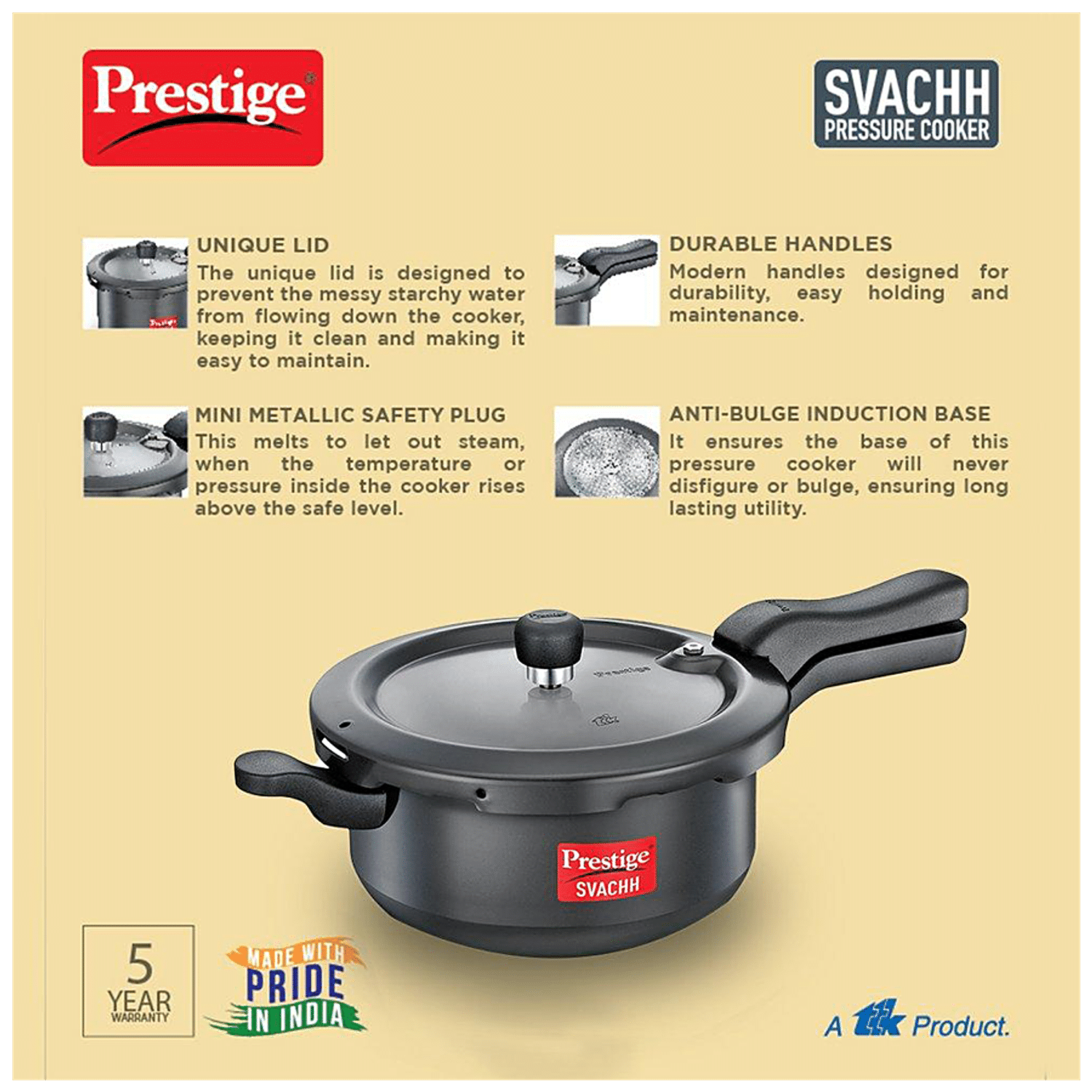 Buy Prestige Svachh Flip-On Mini Hard Anodised Spillage Control Pressure  Cooker - With Glass Lid, Black Online at Best Price of Rs 3959 - bigbasket