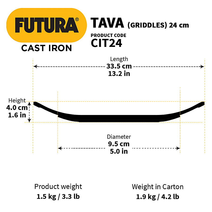 HAWKINS Futura 24 cm Cast Iron Tava, Cast Iron Tawa for Roti, Cast Iron  Cookware for Kitchen, Black (CIT24)