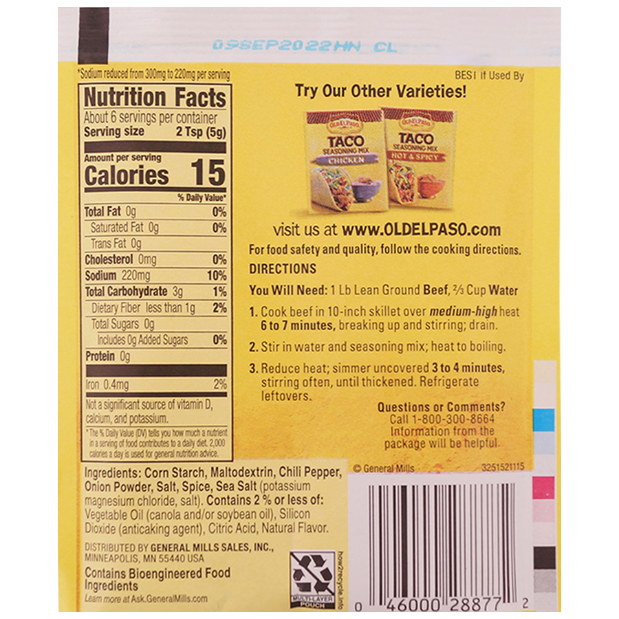 25% Less Sodium Taco Seasoning Mix - Old El Paso