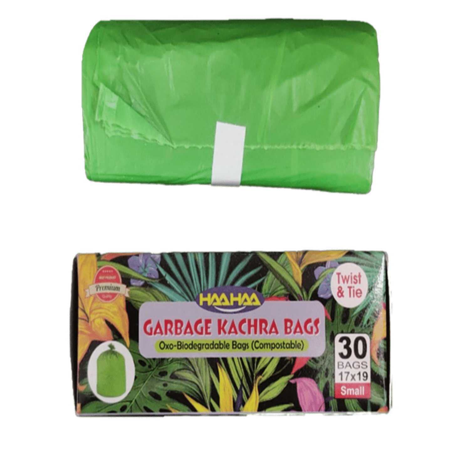 Buy Haahaa Oxo-Biodegradable Garbage Bags - Jumbo, Green, Compostable,  Twist & Tie, 60 cm x 127 cm Online at Best Price of Rs 180 - bigbasket