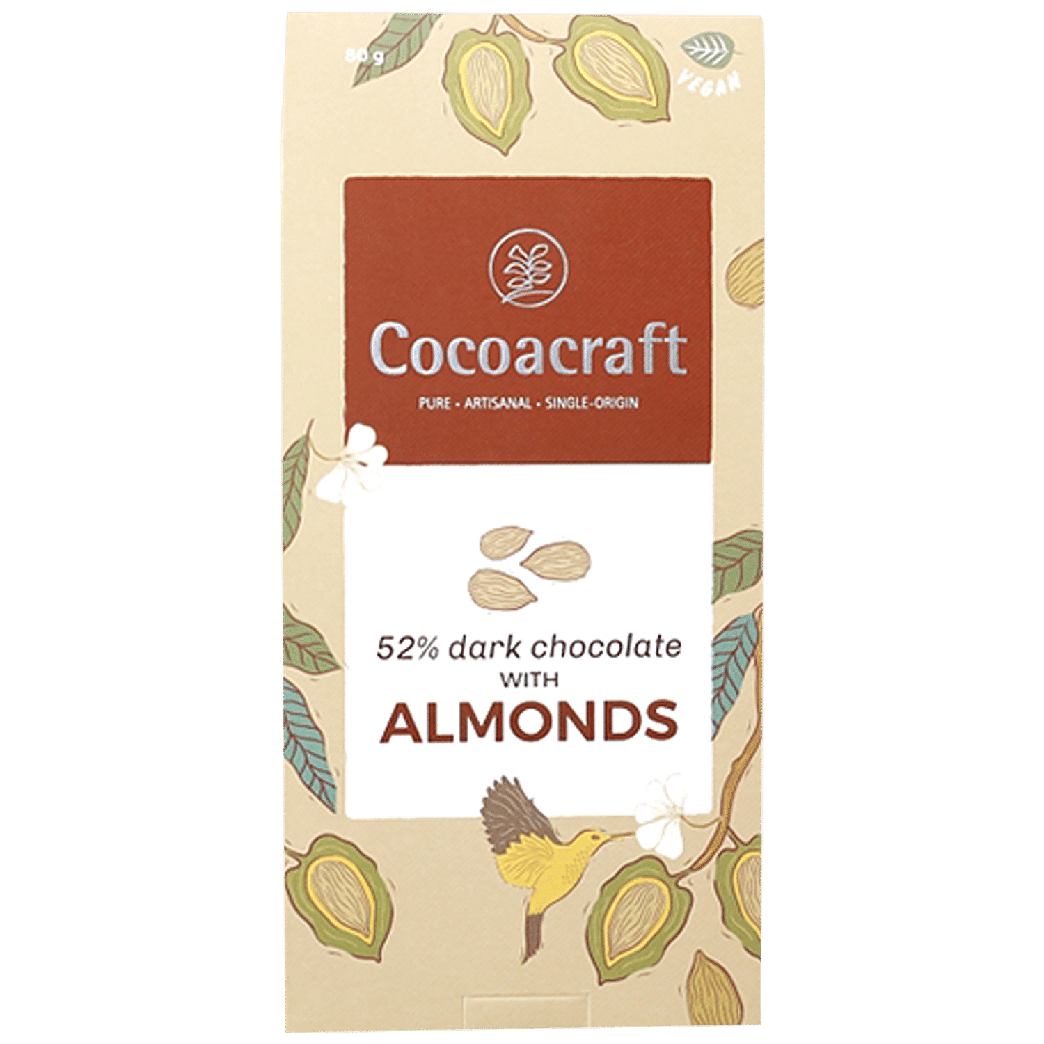 Cocoacraft Dark Chocolate With Roasted Almonds - Artisanal, Pure, Rich  Flavour, 80 g