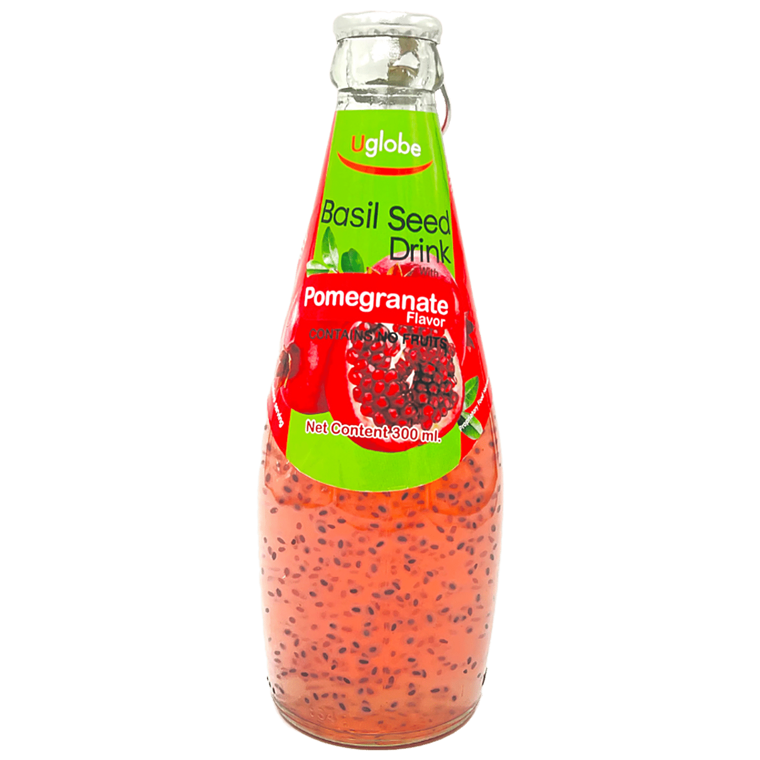 Uglobe Basil Seed Drink Pomegranate Flavour Contains No Fruits Healthy Refreshing 300 ml