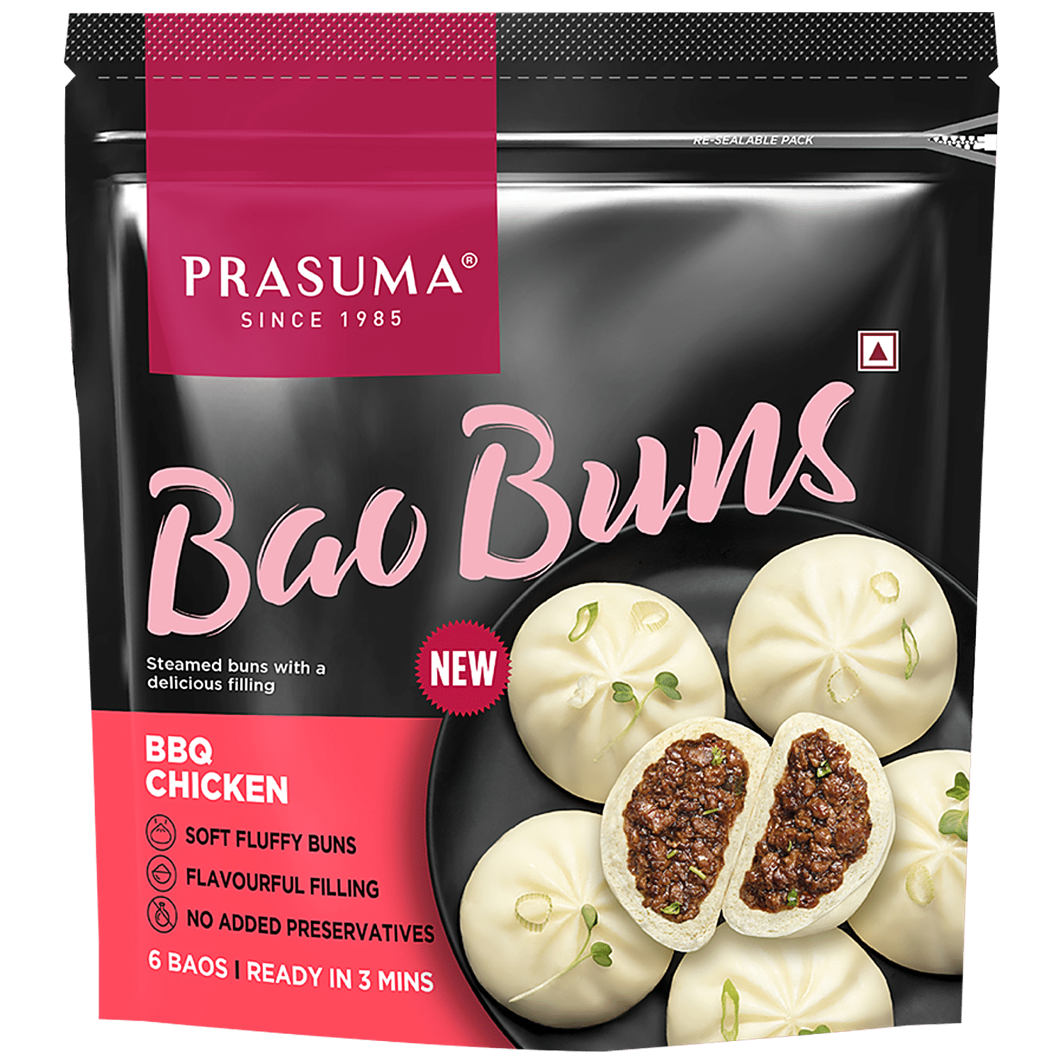 Prasuma Bao Buns - BBQ Chicken, Stuffed Bread, No Preservative, Frozen, 300  g