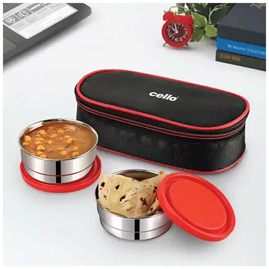 Buy Cello Eco Bite Lunch Box - Stainless Steel, Red, For Office & School,  Washable, Easy To Clean Online at Best Price of Rs 449 - bigbasket