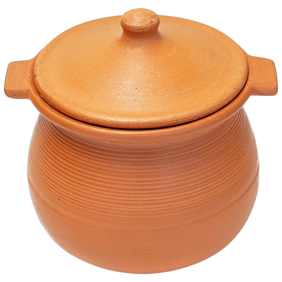 Unglazed Clay Pot for Cooking & Serving with Lid/ LEAD-FREE Earthen Kadai,  Handi