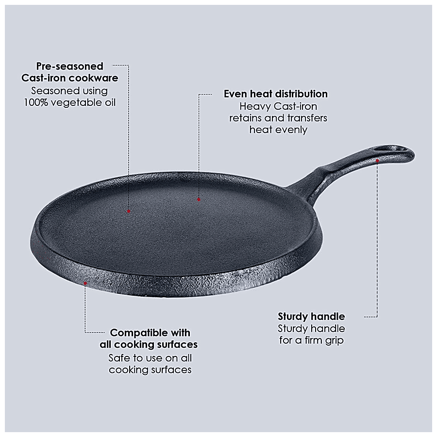 Forza 25 cm Cast-Iron Casserole with Lid | Pre-Seasoned Cookware |  Induction Friendly | 4.7 L | 3.8 mm with Lifetime Exchange Warranty