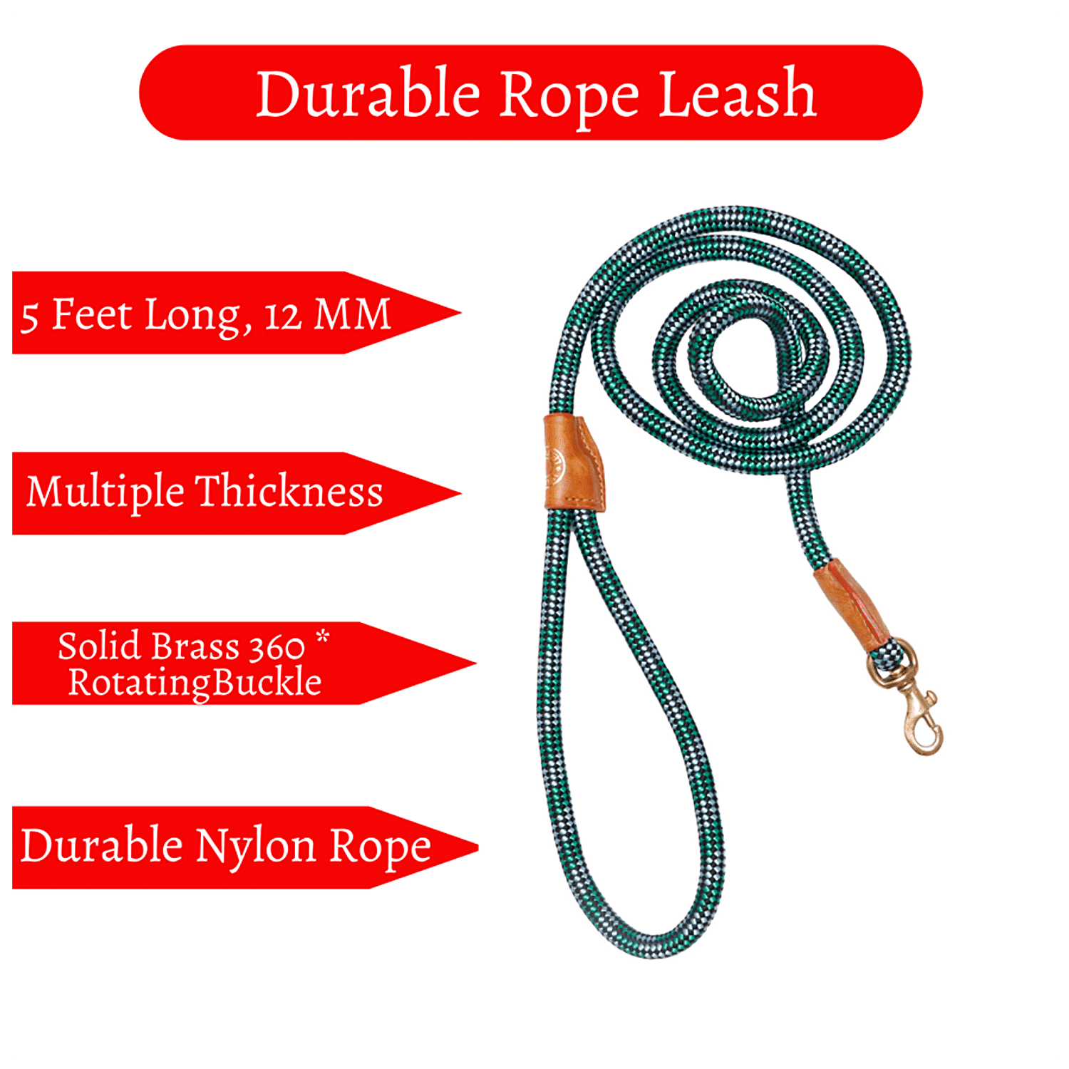 Buy Vama Leathers Dog Training Slip Leash - Heavy Duty Rope, Brass Ring, 1  cm x 5 Feet, Brown Online at Best Price of Rs 260 - bigbasket