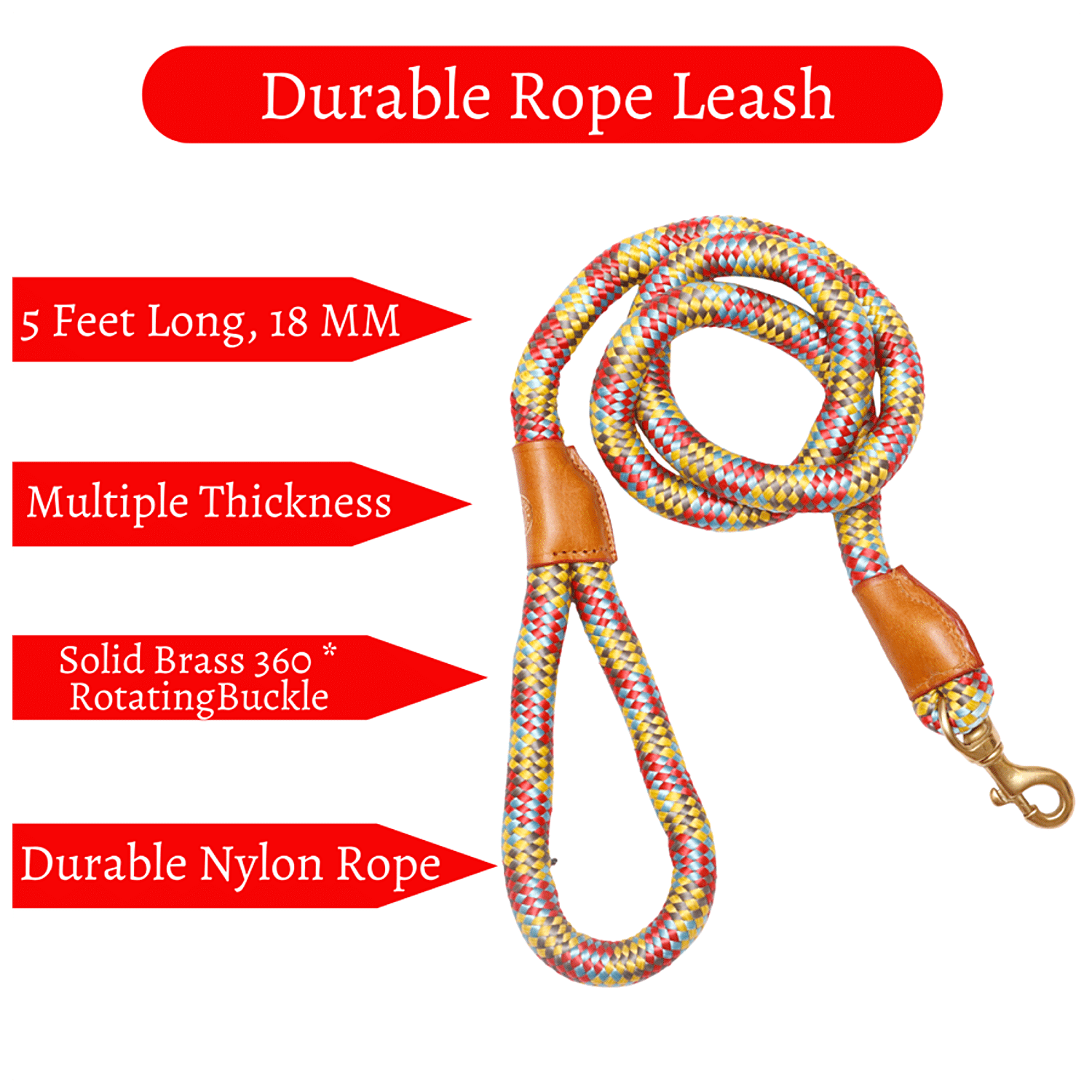 Buy Vama Leathers Dog Training Slip Leash - Heavy Duty Rope, Brass Ring, 1  cm x 5 Feet, Brown Online at Best Price of Rs 260 - bigbasket