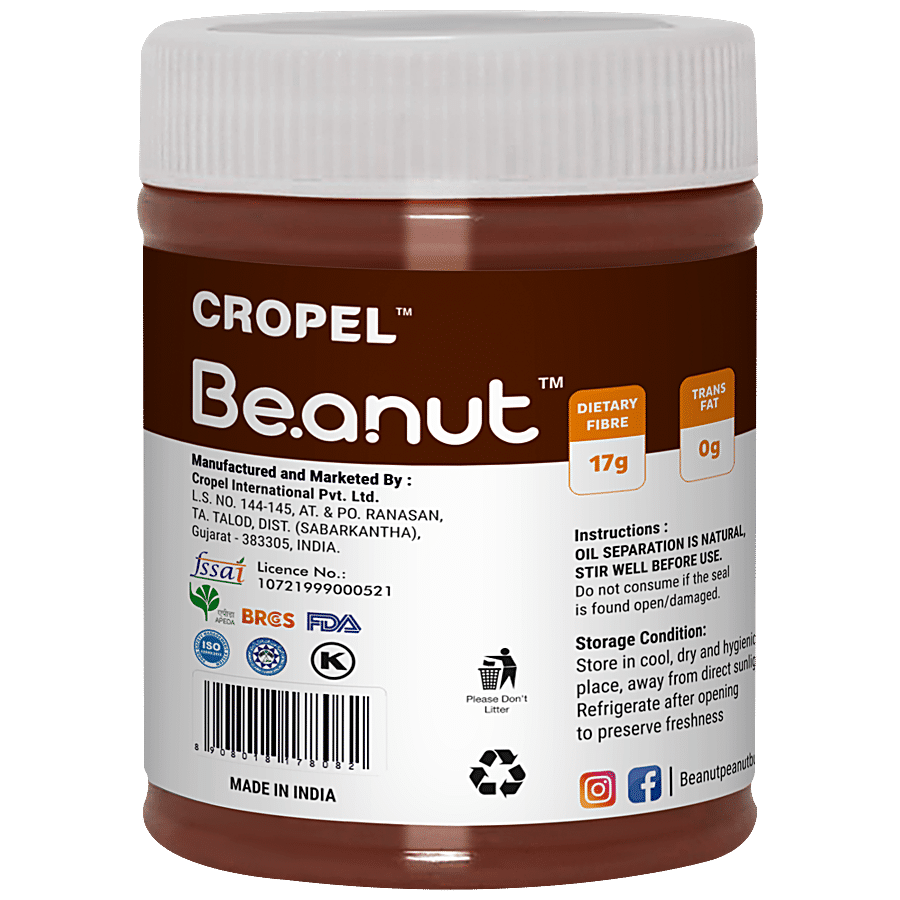 Beanut Chocolate Peanut Butter Creamy - 1kg, Classic Peanut Butter with  Rich Fiber