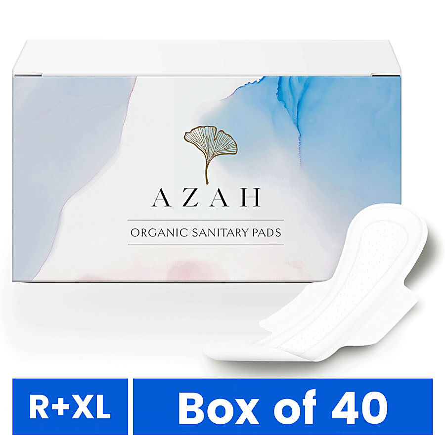 Sanitary Pads For Women By Azah (Pack Of 40: 20 Regular + 20Xl) 100%  Organic Sanitary Pads For Women Without Disposable Bag Cotton Sanitary Pads  For