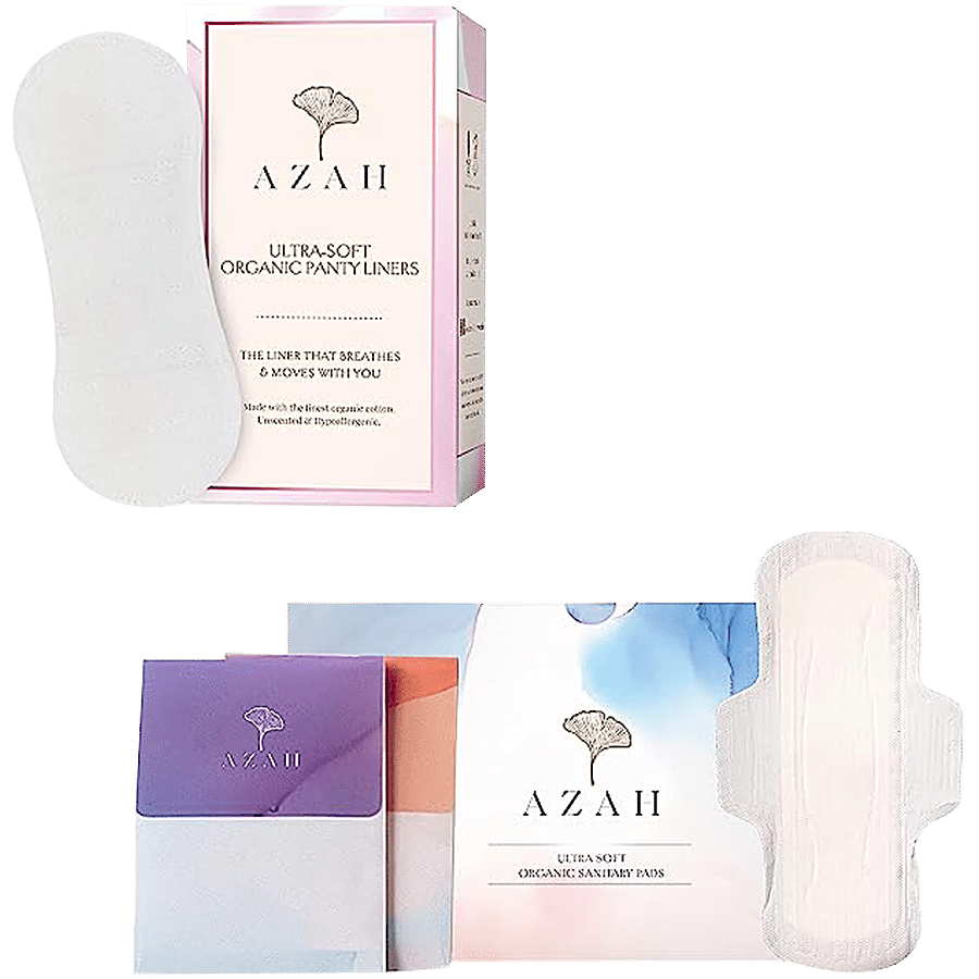 Azah Rash-Free Sanitary Pads for women, Organic Cotton Pads, All XL : Box  of 15 Pads - with Disposable bags