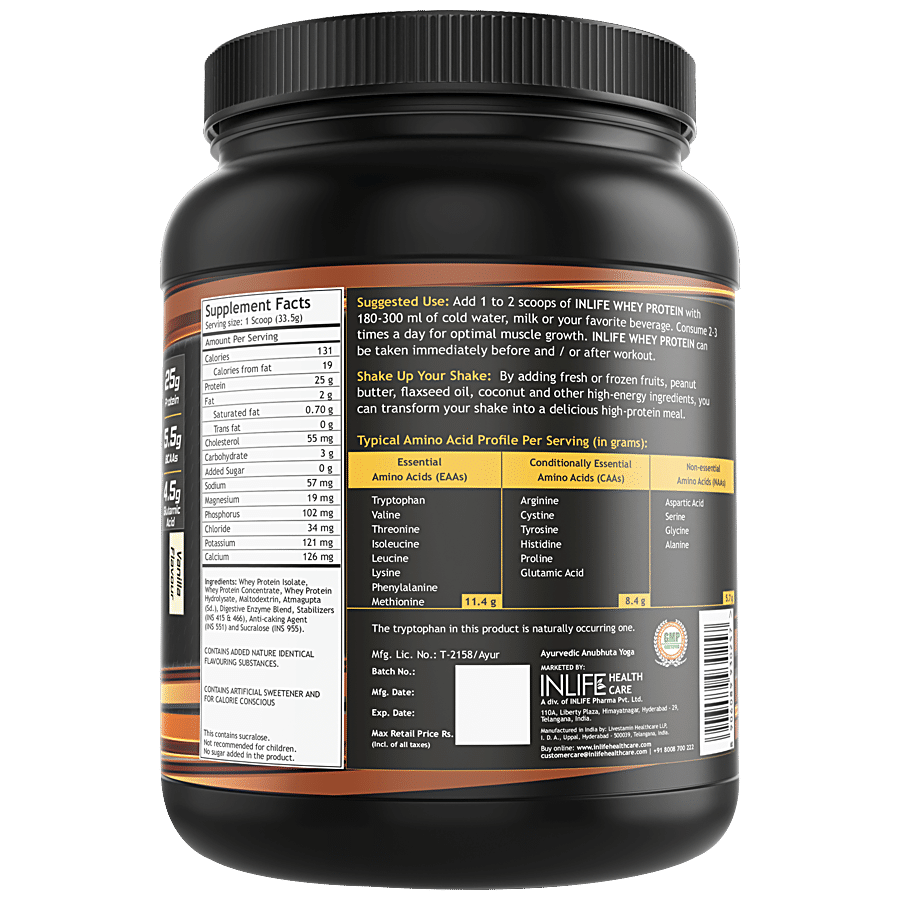 Inlife Whey Protein Powder With Isolate Concentrate For Gym Body Workout  Supplement (Vanilla 2 Kgs)