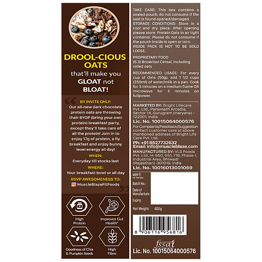 MuscleBlaze High Protein Oats Dark Chocolate, 1 kg - NCR FOOD Supplements