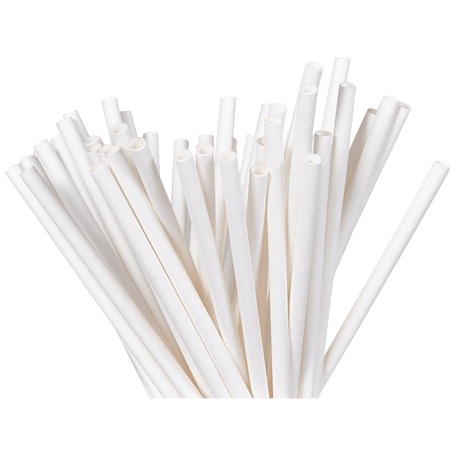 Nabhas Disposable Paper Straw - Eco-Friendly, 20 cm, 6 mm, White, 50 pcs