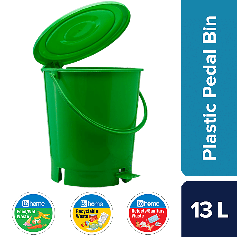 Buy BB Home Plastic Pedal Dustbin / Trash Can / Garbage Waste Bin with Lid  for Home, Kitchen, Bathroom, Office - Green, Medium size Online at Best  Price of Rs 229 - bigbasket