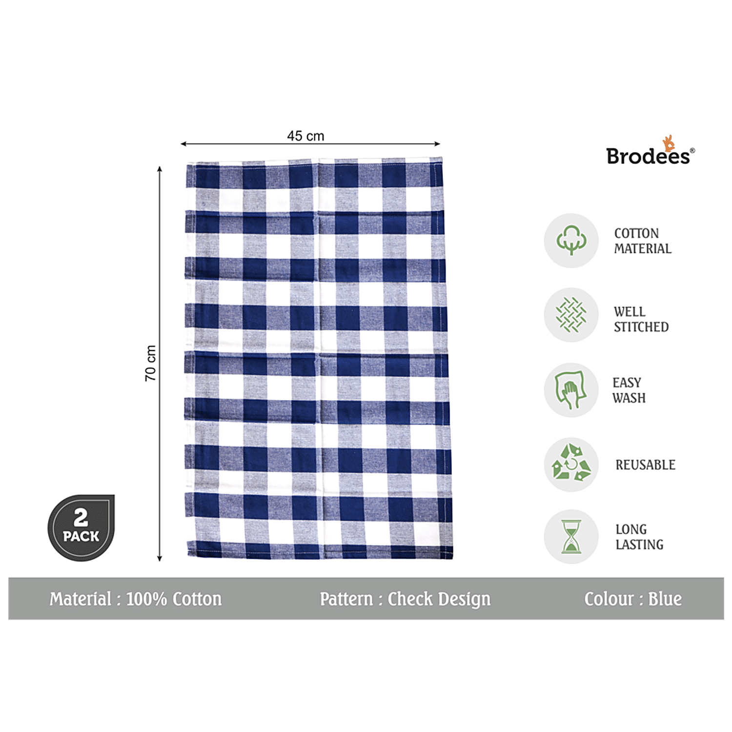 Buy Brodees Cotton Kitchen Towel - Blue, Checked, Easy Wash, 45 x 70 Cm  Online at Best Price of Rs 89 - bigbasket