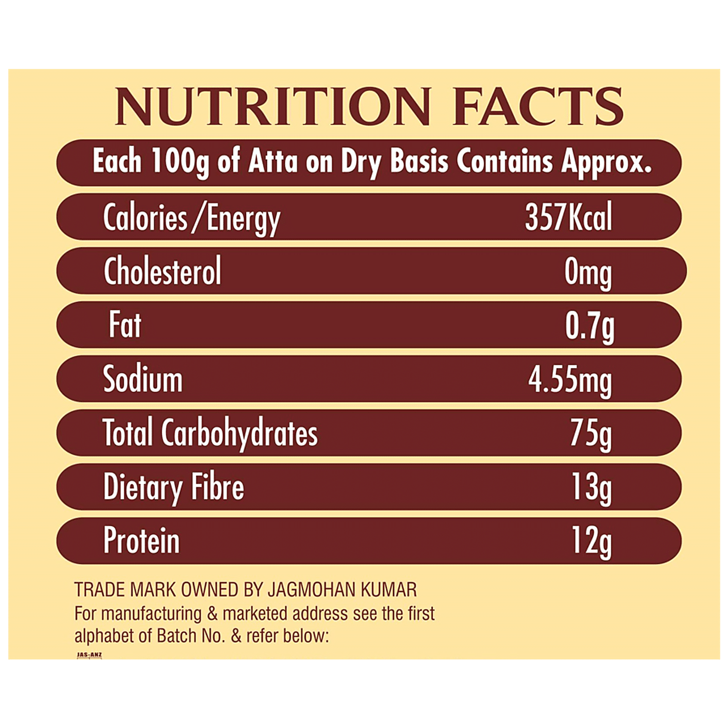 HATHI ATTA NUTRITIONAL FACTS 