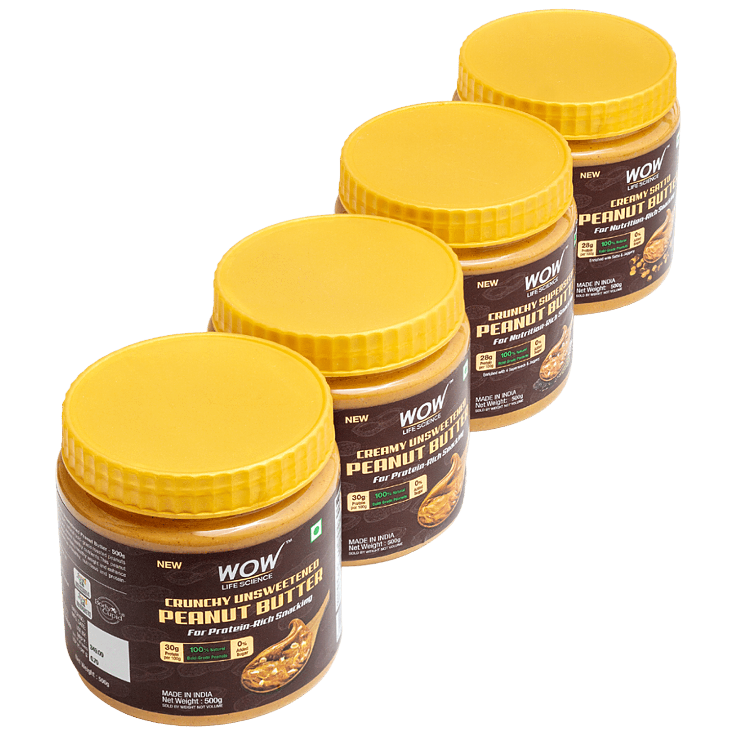 Buy Wow Life Science Crunchy Unsweetened Peanut Butter Online at Best Price