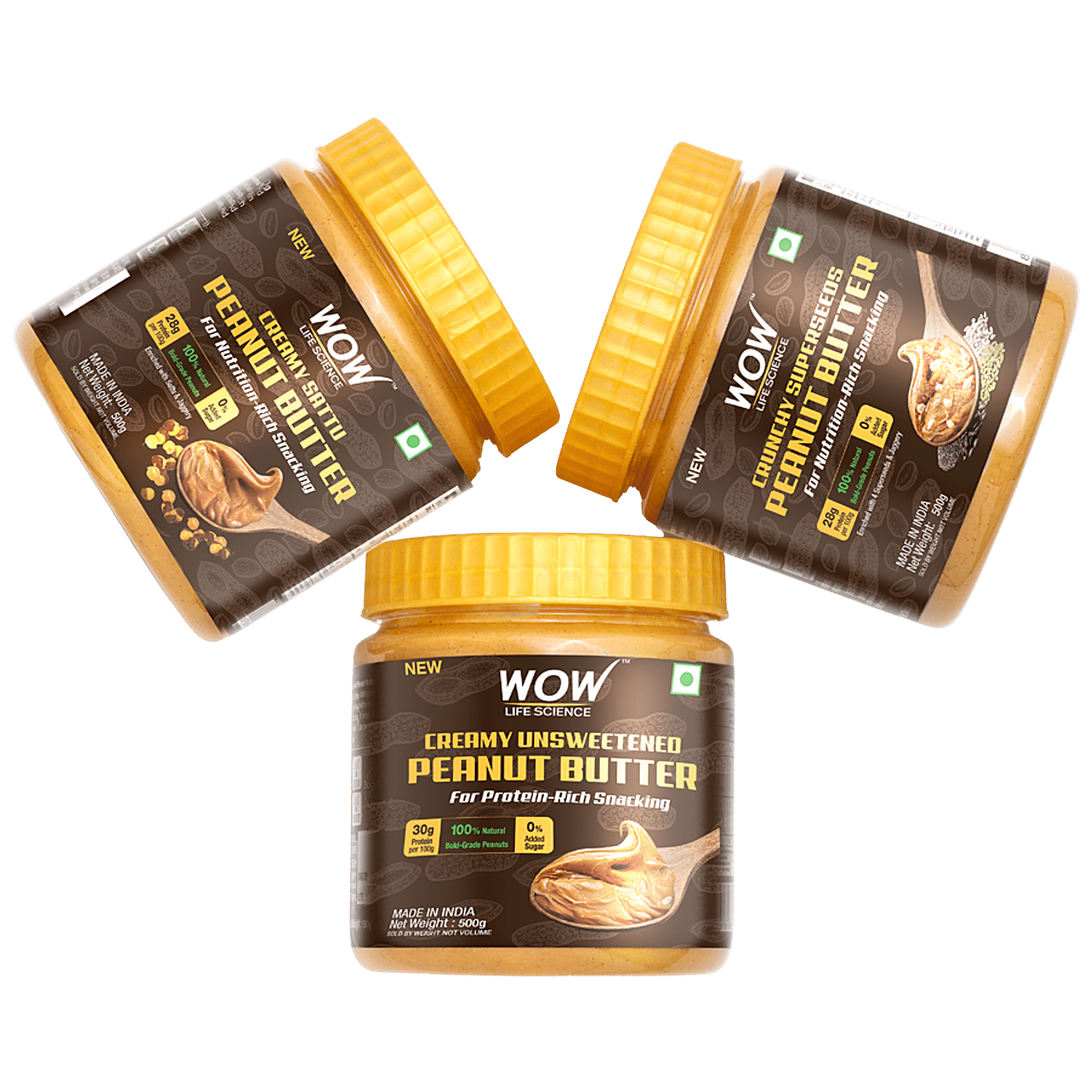 Buy Wow Life Science Crunchy Unsweetened Peanut Butter Online at Best Price