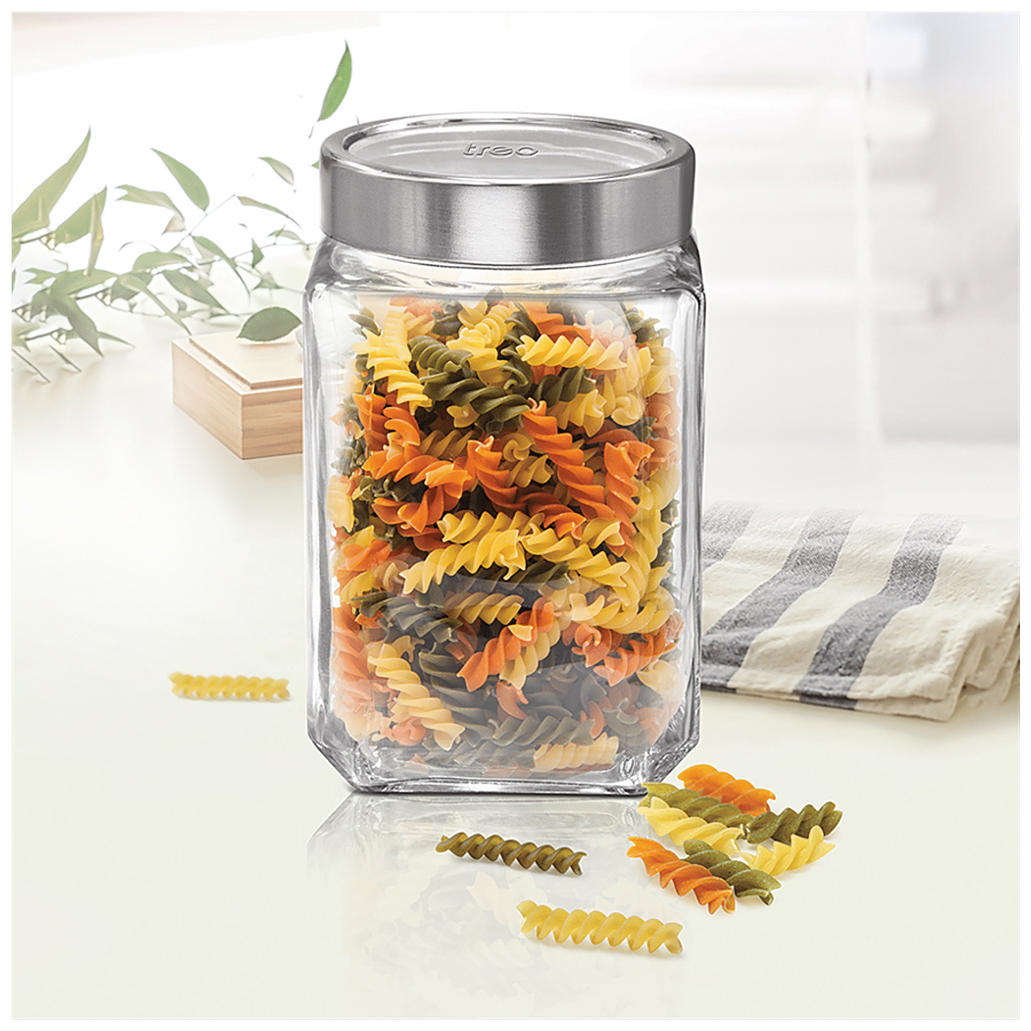 Glass Kitchen Canisters with Stainless Steel Lids Clear Glass Food Jars for  Cookie Rice Beans Pasta Snacks - China Glass Jar, Glass Honey Jar