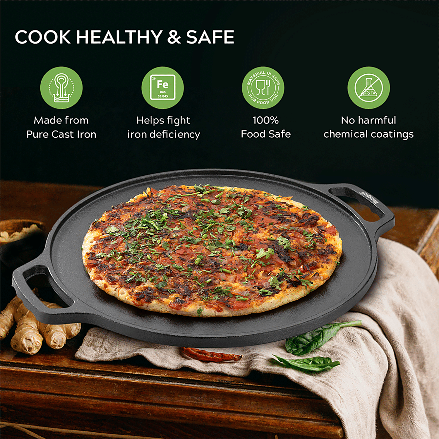 Home Puff Pre-Seasoned Super Smooth Cast Iron Tawa for Dosa/Roti, Naturally  Non-Stick Loha