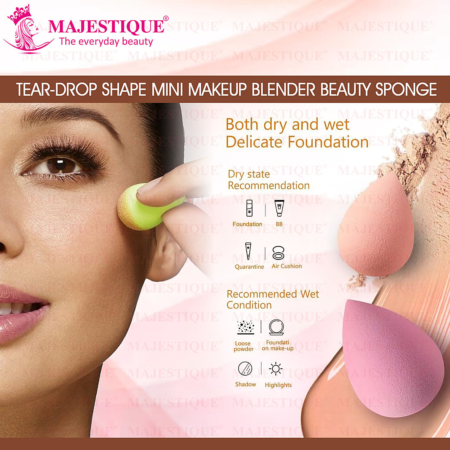 Buy MAJESTIQUE Blender Beauty/Makeup Sponge Set - Perfect For Wet & Dry,  CMB531, Assorted Colours Online at Best Price of Rs 236.55 - bigbasket