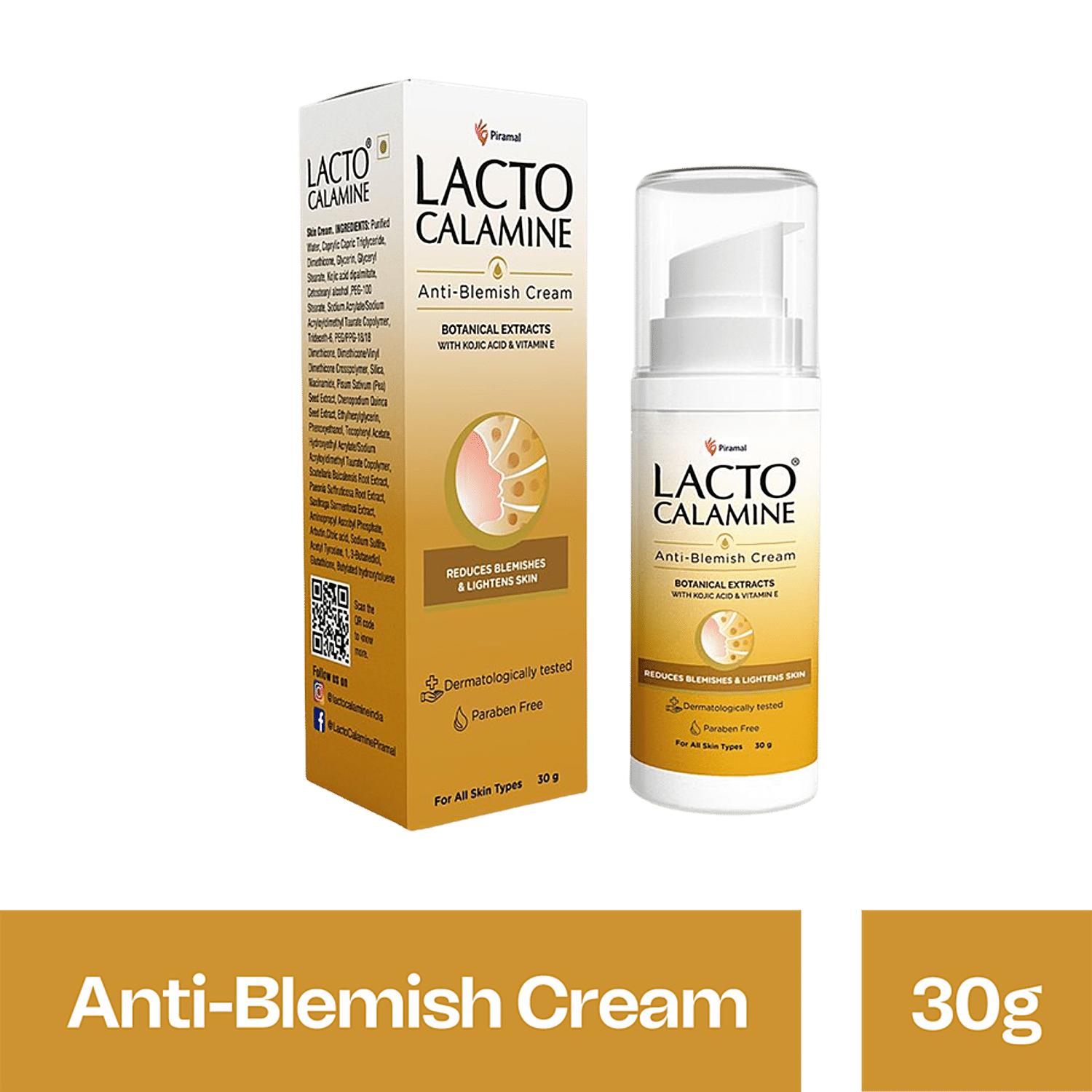 Lacto Calamine Anti Blemish Cream Kojic Acid Vitamin E Lightens Skin 30 g