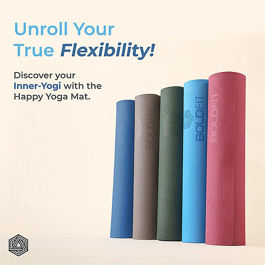Boldfit Happy Yoga Mat With Carrying Strap - 4 mm, Anti Slip, Grey, 1 pc