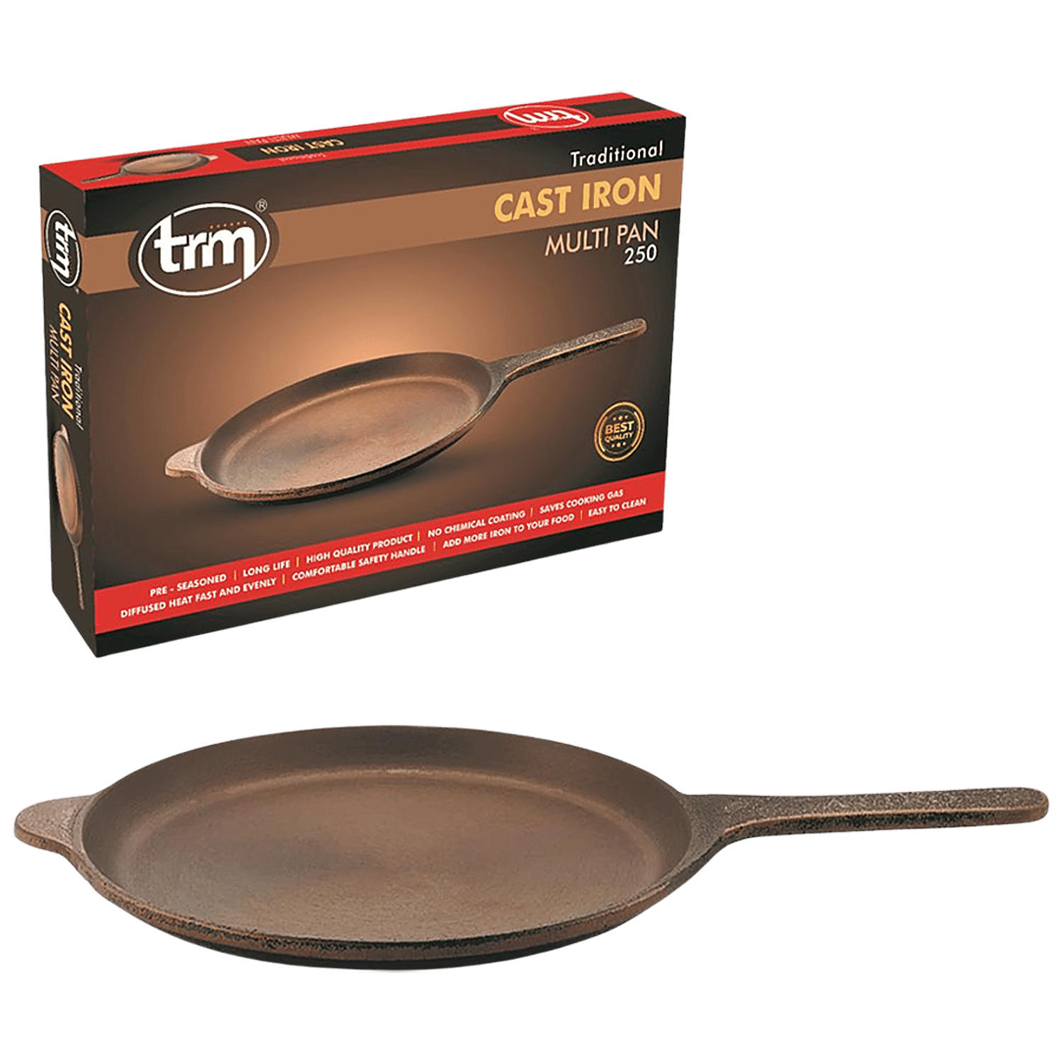 Buy Trm Pure Iron Kadai - Flat Bottom, 25 cm, with Handle Online