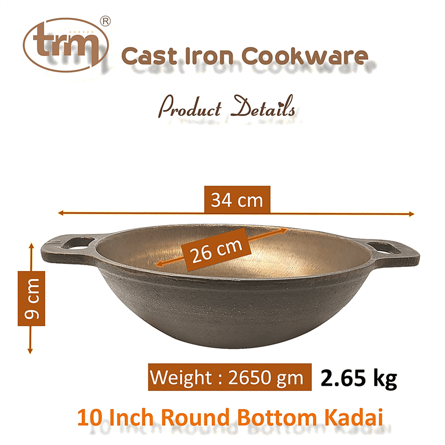 Buy Trm Pure Iron Kadai - Flat Bottom, 25 cm, with Handle Online