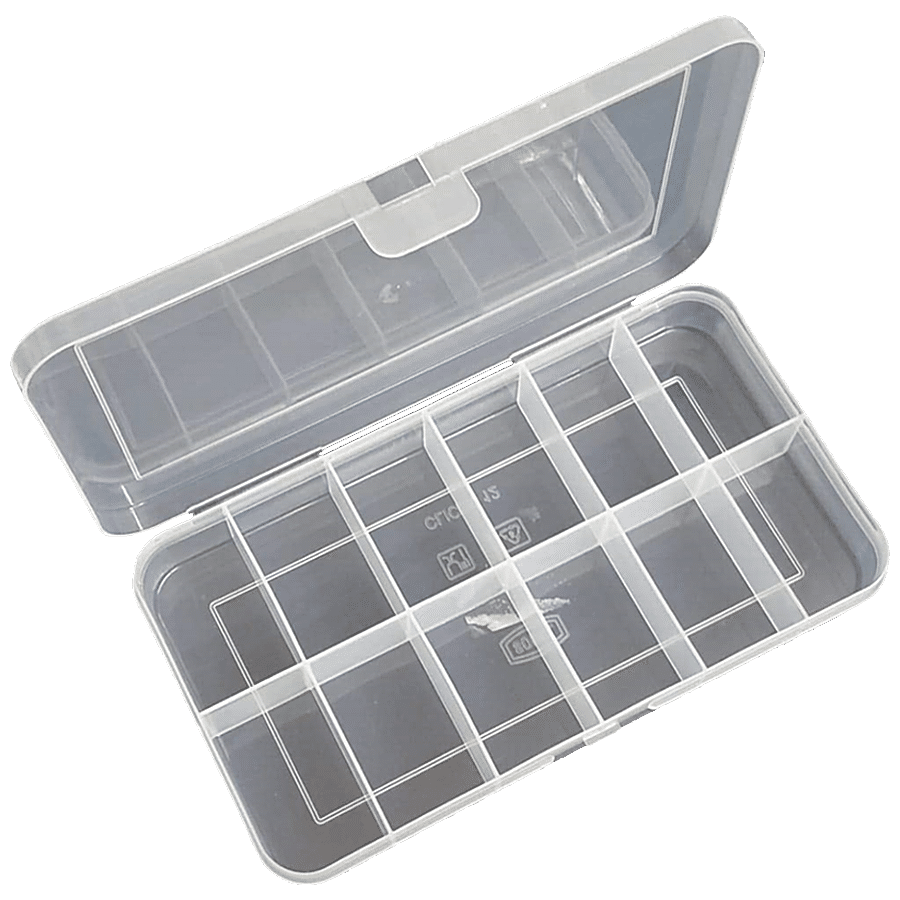 Organizer Box for Earrings ,Ring,Screw Storage, Black Clear Plastic Box  with 10 Small Removable Compartment Tray