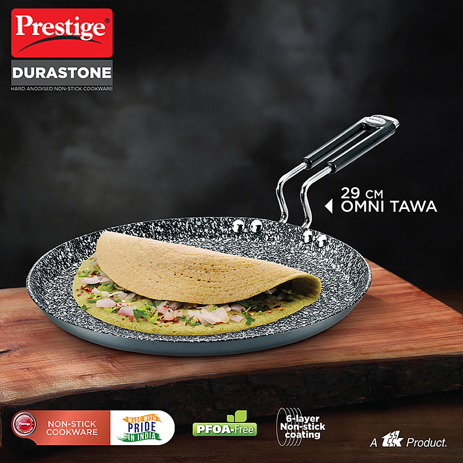 Prestige Durastone Hard Anodised 6 Layer Non-Stick Omni Tawa, (Black)