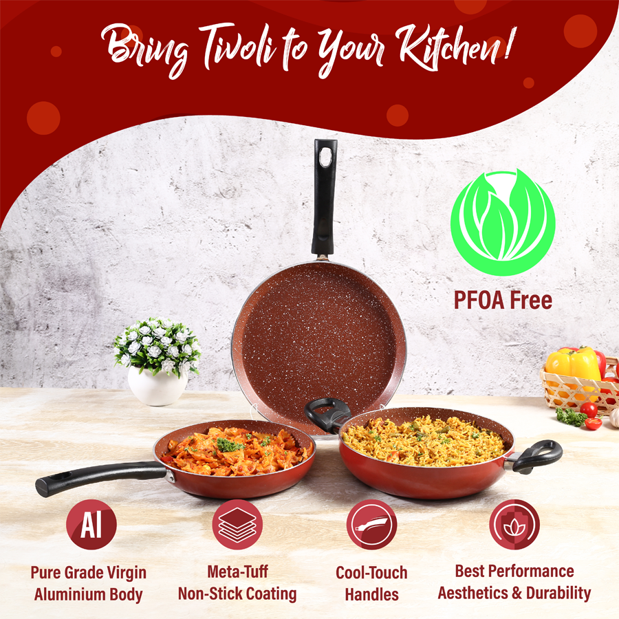 NIRLON Non-Stick Aluminium Mini Cookware Set (Tawa, Fry Pan, Kadhai), Red  Non-Stick Coated Cookware Set (PTFE (Non-stick), Aluminium, 3 - Piece) at  Best Price