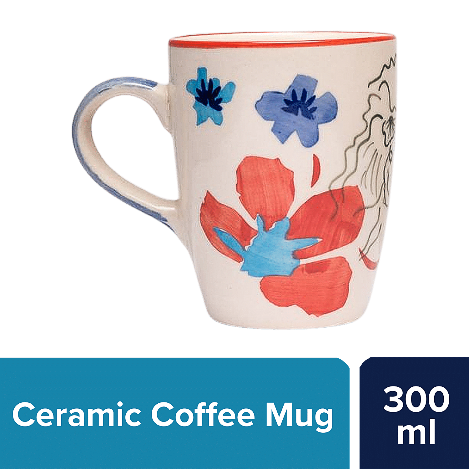 Coffee Tea Cup Mug Biscotti Tea Bag Holder Pocket White Floral 