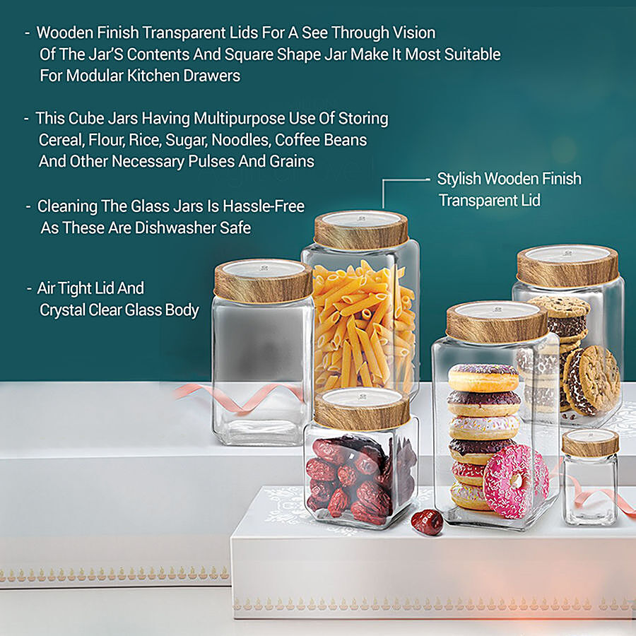 1000ml Glass Storage Jar with Airtight Lid, Square Glass Tea Tin,  Transparent Glass Canister for Ground