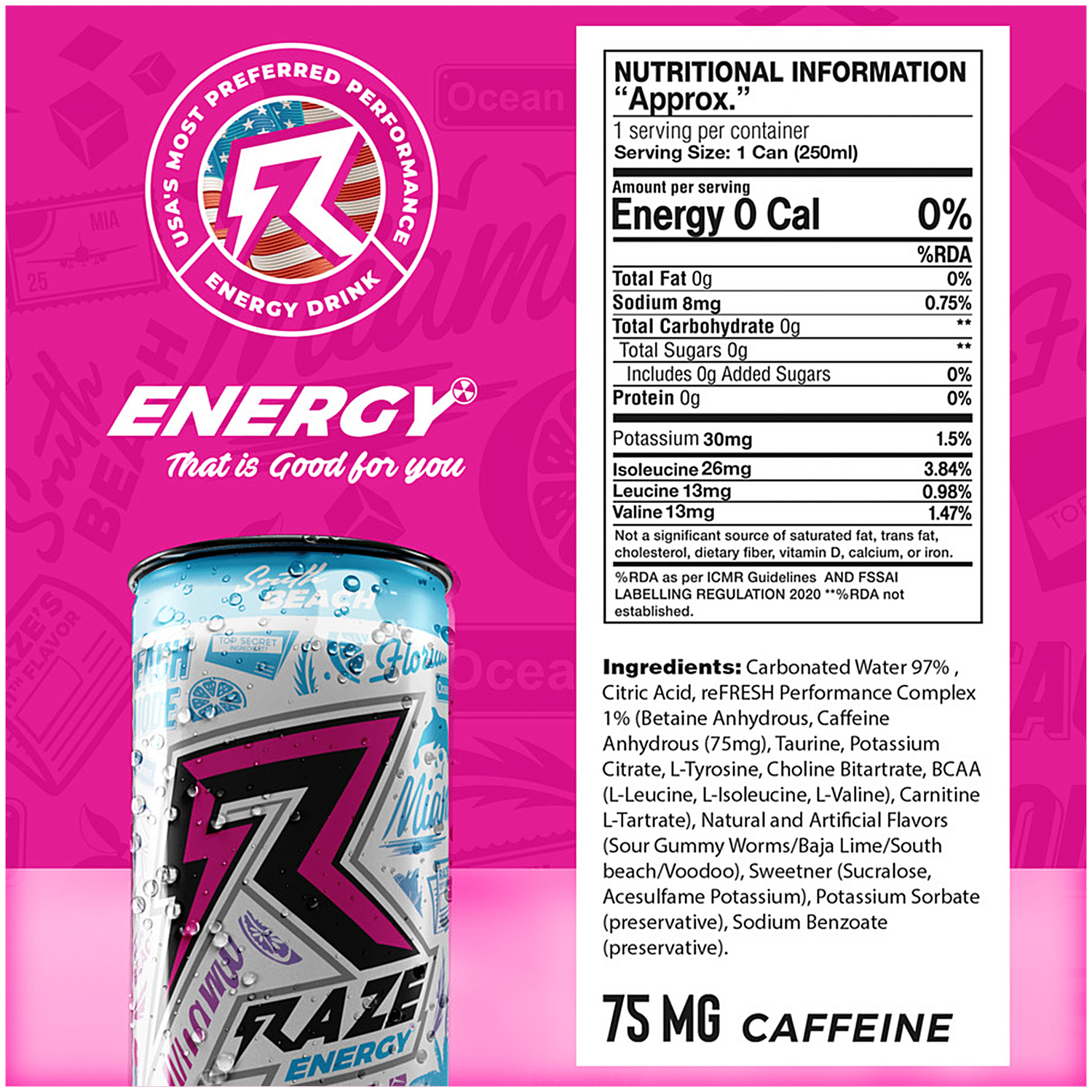 Raze Functional Energy Drink - South Beach, 250 ml