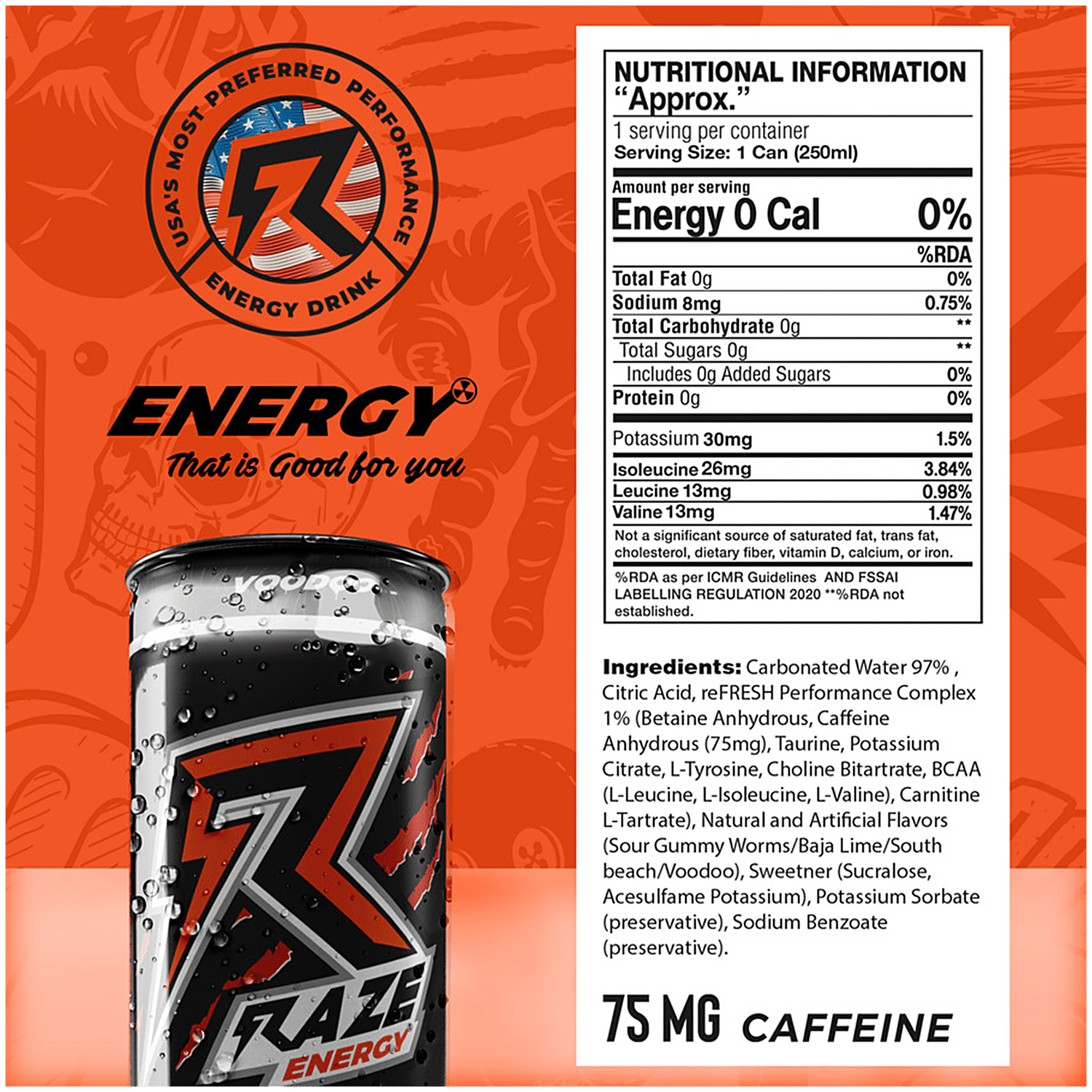 Raze Functional Energy Drink - Voodoo, 250 ml