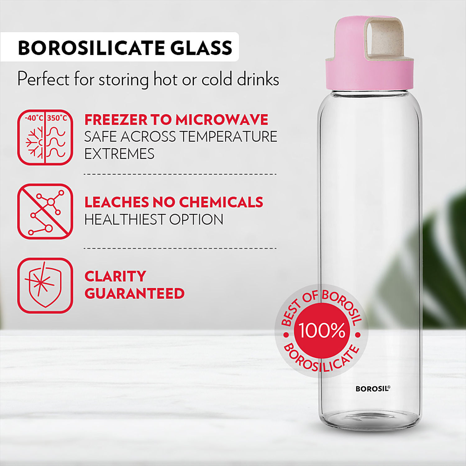 Buy Neo Borosilicate Glass Bottle - Silver Lid 550 ml at Best